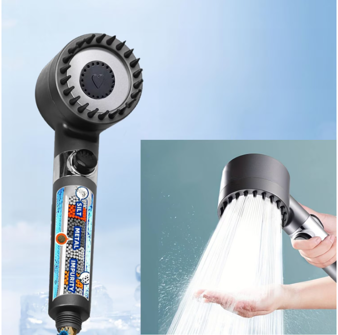 1+1 GRATIS l Cap de duș triplu filtrat | Reduce căderea părului și roșeața pielii - Dermaluxe™