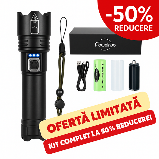 Set Lanternă Tactică cu Laser GERMANĂ + Cutie + Baterie Extra Gratuită – TitanLux™