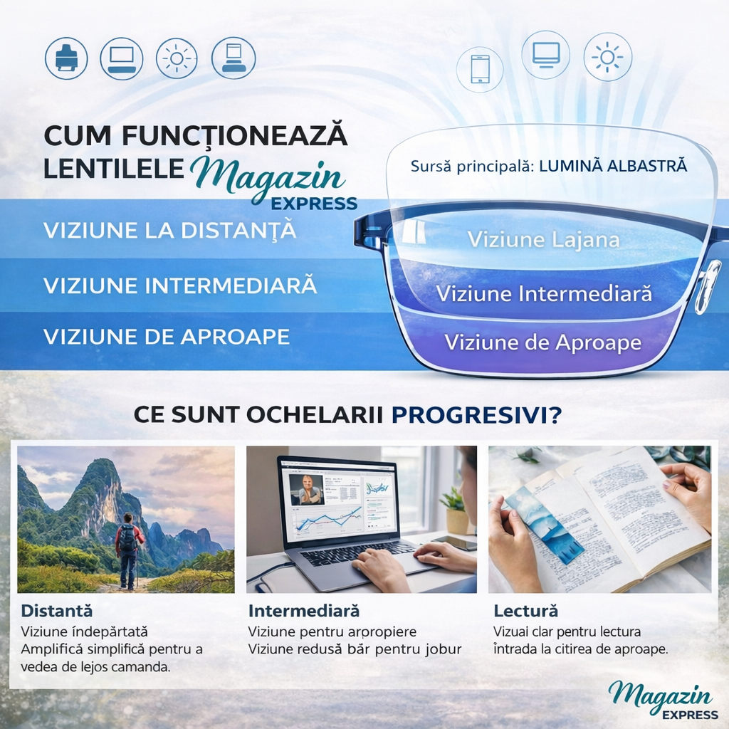 Ochelari Progresivi Inteligenți Ray™ (Vedere clară de aproape, intermediară și la distanță într-o singură pereche) Fără dioptrii | Husă din piele inclusă | 30 de zile de testare garantată